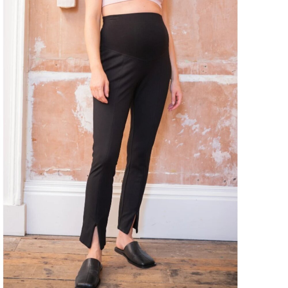 Seraphine Black Maternity Ankle Pants with Front Slits